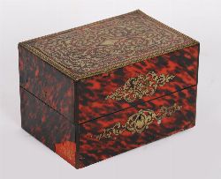 19TH-CENTURY BOULLE BRASS AND RED TORTOISESHELL JEWELLERY BOX