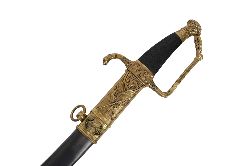DECORATIVE PRESENTATION SWORD WITH GILT AND BLUE STEEL BLADE