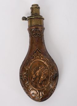 18TH-CENTURY COPPER AND BRASS POWDER FLASK