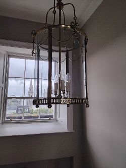 LARGE BRASS AND GLASS HALL LANTERN