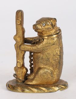 19TH-CENTURY GILT BRONZE VESTA BOX WITH ARTICULATED HEAD