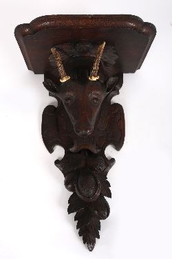 BLACK FOREST CARVED WALL BRACKET WITH CHAMOIS HEAD