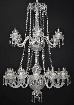 LARGE IRISH CRYSTAL TWO-TIER 18-BRANCH CHANDELIER
