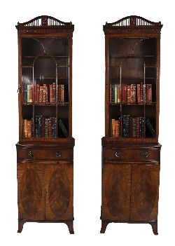 PAIR OF MAHOGANY DISPLAY CABINETS BY HICKS OF DUBLIN, ADAM STYLE