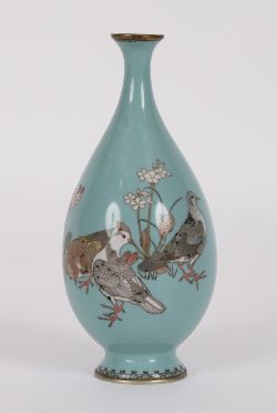 JAPANESE MEIJI PERIOD CLOISONNE ENAMEL VASE OF ELEGANT BOTTLE FORM