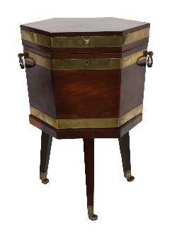 GEORGE III MAHOGANY AND BRASS-BOUND WINE COOLER