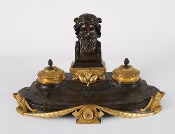 NAPOLEON III BRONZE AND ORMOLU INKWELL WITH CLASSICAL BUST