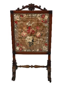 WILLIAM IV ROSEWOOD FRAMED TAPESTRY SCREEN