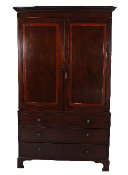 GEORGE II PERIOD MAHOGANY AND INLAID LINEN PRESS