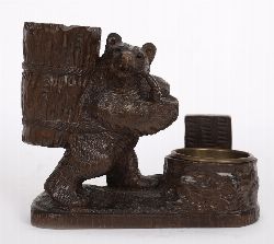 19TH-CENTURY BLACK FOREST CARVED BEAR INKWELL