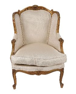 EDWARDIAN FRENCH LOUIS XV GILTWOOD BERGERE ARMCHAIR