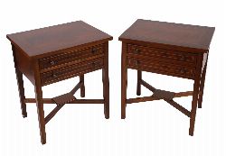 PAIR OF GEORGE III STYLE MAHOGANY AND INLAID SIDE TABLES