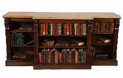 WILLIAM IV ROSEWOOD BREAKFRONT LIBRARY BOOKCASE WITH ANTHEMION-CARVED COLUMNS