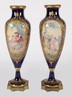 SEVRES PORCELAIN VASE WITH ROMANTIC SCENE