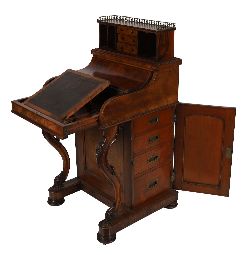 SUPERB VICTORIAN BURR WALNUT JUMPING JACK DAVENPORT WRITING DESK 