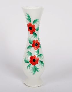 HAND-PAINTED GLASS VASE WITH FLORAL DECORATION