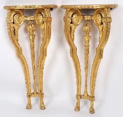 PAIR 19TH-CENTURY FRENCH CARVED GILTWOOD CONSOLE TABLES