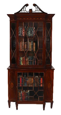 19TH-CENTURY MAHOGANY AND INLAID BREAKFRONT BOOKCASE