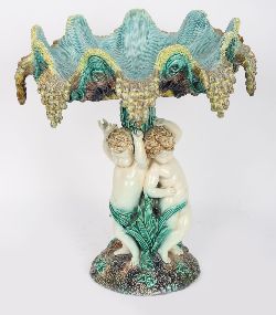 19TH-CENTURY MAJOLICA CENTREPIECE WITH PUTTI