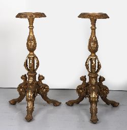 19TH-CENTURY PAIR OF CARVED GILTWOOD TORCHERES