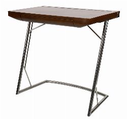 DESIGNER POLISHED CHROME AND FRUITWOOD DESK