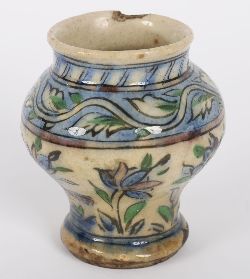 IZNIK POTTERY VASE WITH BIRD AND FLORAL DECORATION