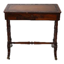 REGENCY ROSEWOOD AND EBONY INLAID LIBRARY TABLE