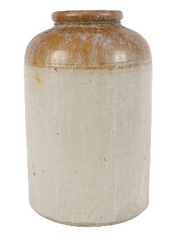 CYLINDRICAL STONEWARE STORAGE JAR