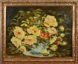 ENGLISH SCHOOL, STILL LIFE WITH ROSES, OIL ON CANVAS