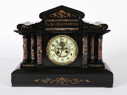 FRENCH BLACK SLATE AND MARBLE MANTEL CLOCK
