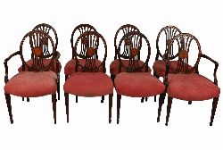 FINE SET OF 8 18TH-CENTURY HEPPLEWHITE MAHOGANY AND SATINWOOD CHAIRS