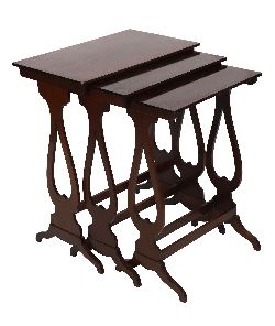 EDWARDIAN MAHOGANY AND BOXWOOD INLAID NEST OF THREE TABLES
