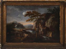18TH-CENTURY IRISH SCHOOL - RIVER LANDSCAPE WITH FIGURES AND CATTLE