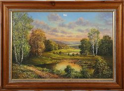 IRISH SCHOOL, A LAKE SCENE, OIL ON CANVAS