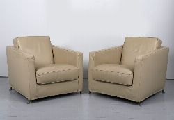 20TH-CENTURY PAIR OF DESIGNER LEATHER ARMCHAIRS