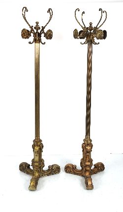 PAIR OF EDWARDIAN BRASS HAT AND COAT STANDS