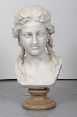 19TH-CENTURY NEOCLASSICAL MARBLE BUST OF A YOUNG WOMAN