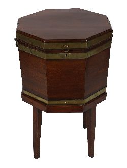 IMPRESSIVE GEORGIAN BRASS-BOUND MAHOGANY OCTAGONAL CELLARETTE