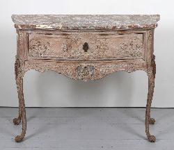 18TH-CENTURY FRENCH OAK SERPENTINE COMMODE WITH MARBLE TOP