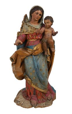 16TH/18TH-CENTURY POLYCHROME MADONNA AND CHILD