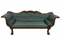 LARGE REGENCY MAHOGANY LIBRARY SETTEE WITH EAGLE HEAD TERMINALS