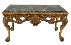 HIGHLY IMPORTANT 19TH-CENTURY IRISH GILTWOOD CONSOLE TABLE WITH VERDE ANTICO MARBLE TOP