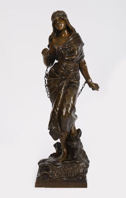 19TH-CENTURY PATINATED BRONZE FIGURE - L'ESCLAVE BY H. RISCH