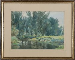 FREDERICK W. HULL, RIVERBANK WITH TREES