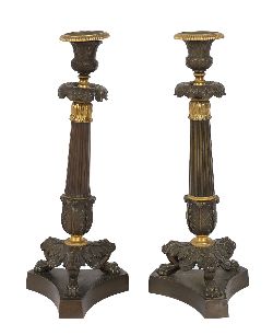 PAIR OF REGENCY BRONZE AND ORMOLU CANDLESTICKS