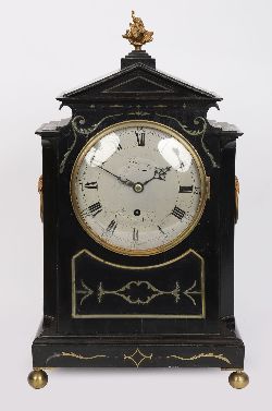 EBONISED AND BRASS INLAID BRACKET CLOCK BY J. LEROY, CHARING CROSS, LONDON