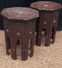 PAIR OF 19TH-CENTURY DAMASCUS OCTAGONAL BONE-INLAID TABLES