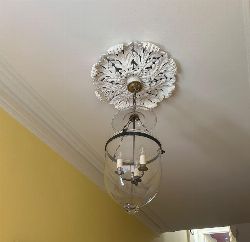 SET OF THREE BELL JAR BRASS AND GLASS HALL ENTRANCE CHANDELIERS