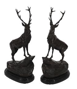 AFTER MOIGNIEZ, PAIR OF BRONZE STAGS