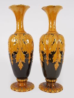 PAIR OF LARGE VICTORIAN GLAZED POTTERY VASES